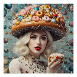 Póster Mujer Rubia En El Planeta Doughnut Fantasía