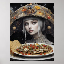 Póster Mujer Rubia En El Planeta Taco Fantasía