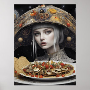 Póster Mujer Rubia En El Planeta Taco Fantasía