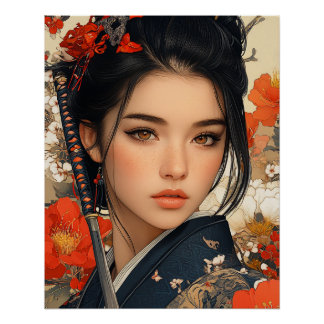 Póster Mujer samurai, mujer guerrera samurai