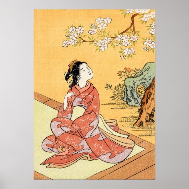 Póster Mujer sentada bajo los cerezos en flor (Frente)