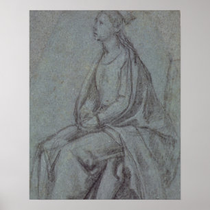 Póster Mujer sentada, c.1514 (tiza blanca y negra sobre a