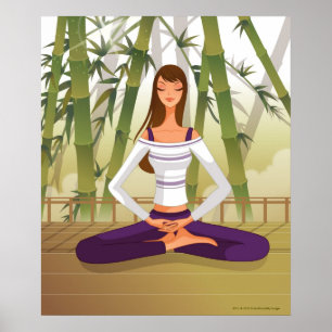 Póster Mujer sentada en posición de loto, meditando