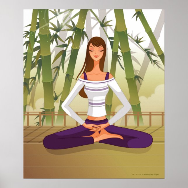 Póster Mujer sentada en posición de loto, meditando (Frente)