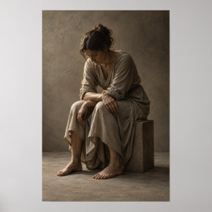 Póster Mujer sentada en vestido drapeado neutral Figurati