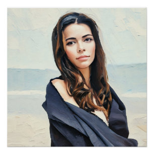 Póster Mujer Serene Posando En El Océano