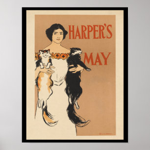 Póster Mujer sosteniendo dos gatos