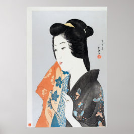 Póster Mujer sosteniendo una toalla de mano de Goyō Hashi