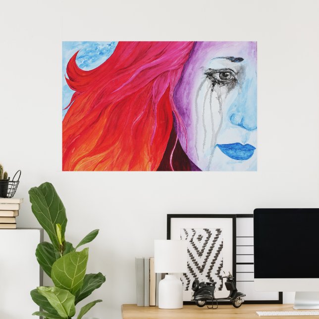 Póster Mujer Surrealista de Arcoíris que Pierde Color Art (Oficina en casa)