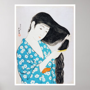 Póster Mujer tocando su pelo, Goyō Hashiguchi