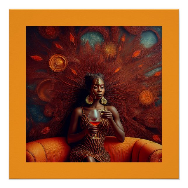 Póster Mujer Tomando Una Bebida En El Sofá (Anverso)