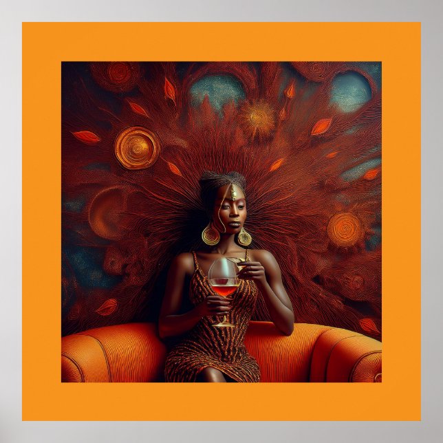 Póster Mujer Tomando Una Bebida En El Sofá (Frente)