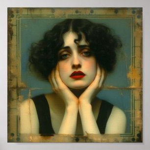 Póster Mujer triste con sus manos en la cara