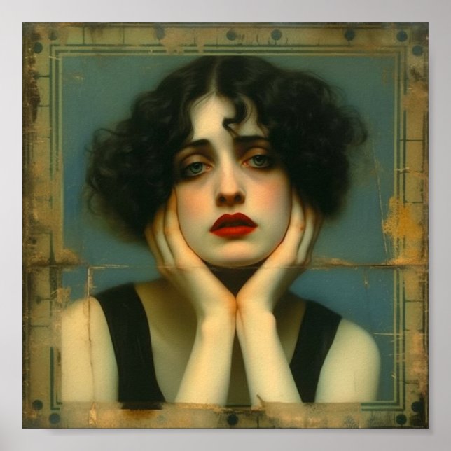 Póster Mujer triste con sus manos en la cara (Frente)