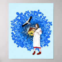 Mujer ucraniana, cigüeña y flores