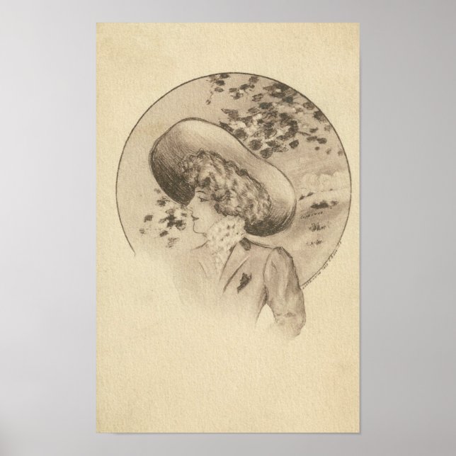 Póster Mujer ventilado con hojas (Frente)