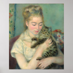 Póster Mujer ventilado con un gato pintado por Renoir