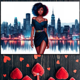 Póster Mujer vestido elegante de dama de la ciudad afroam