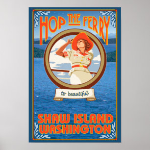 Póster Mujer viajando en ferry - Isla Shaw, Washington