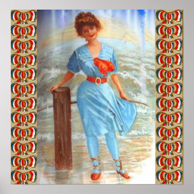 Póster Mujer victoriana de los años 1890 en la playa (Frente)