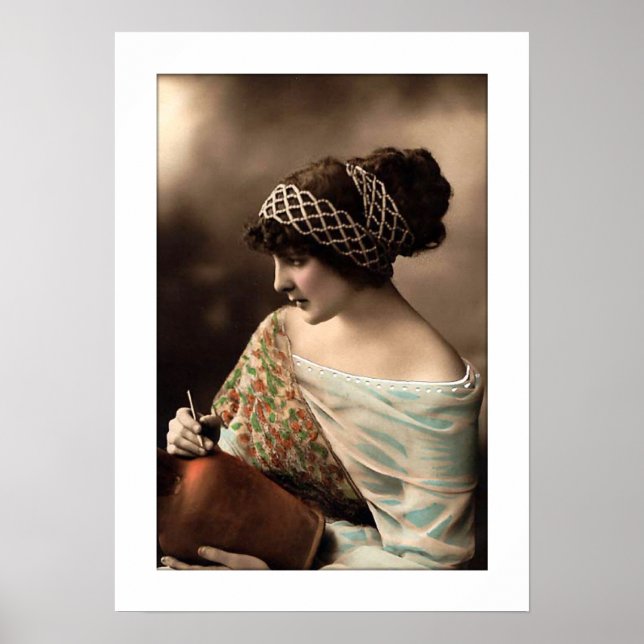 Póster mujer victoriana envuelta en cuentas (Frente)