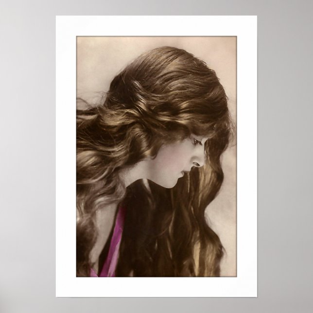 Póster mujer victoriana, perfil de pelo largo (Frente)