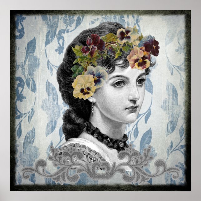 Póster Mujer victoriana se mete en el tapiz (Frente)