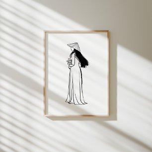 Póster Mujer vietnamita Ao Dai con Lotus y Non La