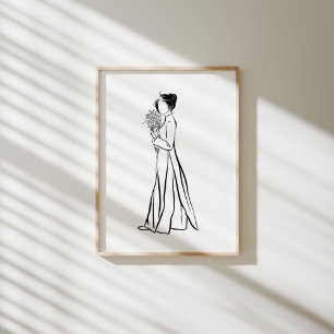 Póster Mujer vietnamita de Ao Dai con tinta de flores par