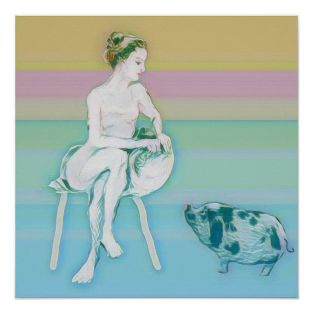 Póster Mujer y cerdo (Anverso)