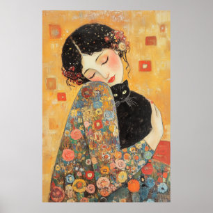 Póster Mujer y gato inspirados en el klimt