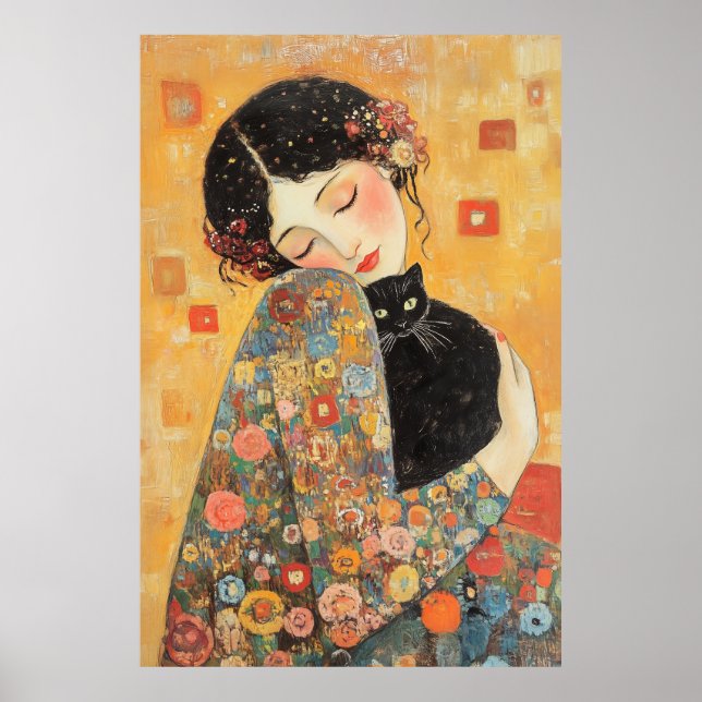 Póster Mujer y gato inspirados en el klimt (Frente)