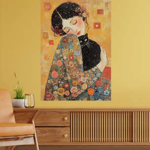 Póster Mujer y gato inspirados en el klimt