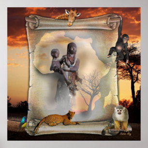 Póster Mujer y niño africanos