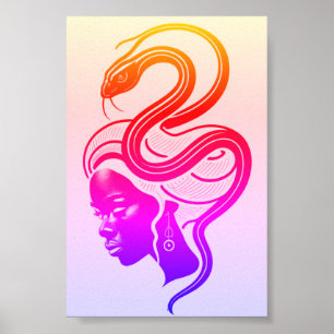 Póster Mujer y serpiente en simbiosis
