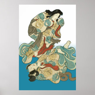 Póster Mujer-zorra y hombre-zorro Kuniyoshi - Asukai Masa
