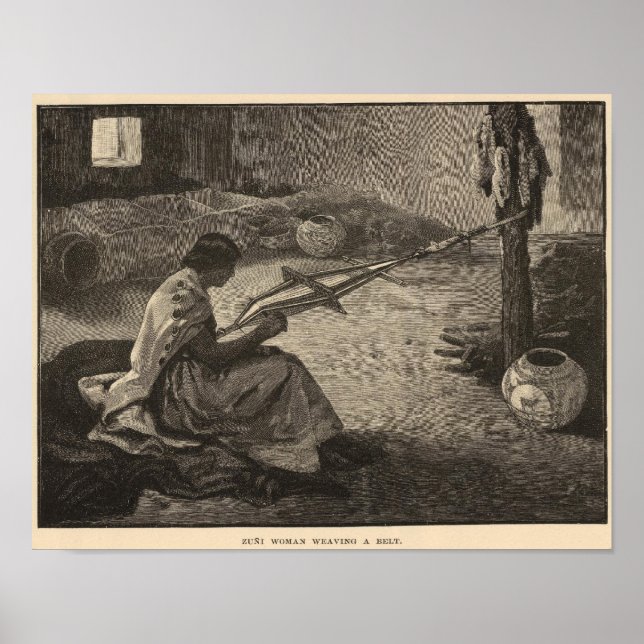 Póster Mujer zuní tejiendo el cinturón (Frente)