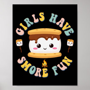 Póster Mujeres acampando Kawaii Smores Chicas tienen más 