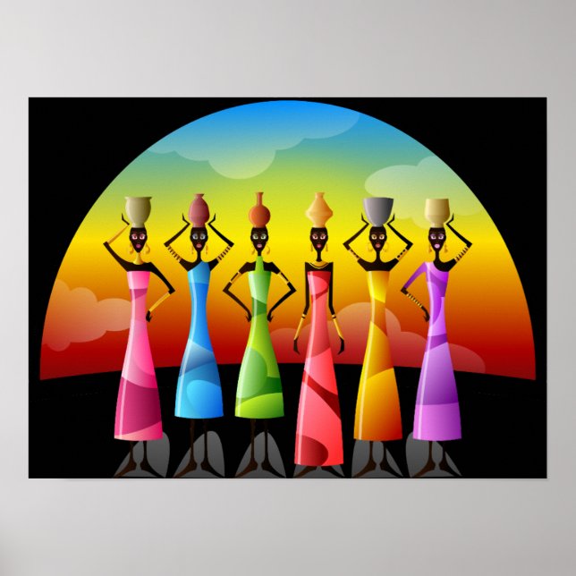 Póster Mujeres africanas con alfarería en la cabeza (Frente)