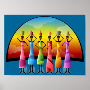 Póster mujeres africanas con poster de naves