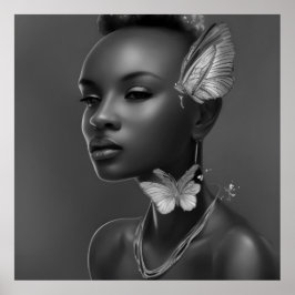Póster Mujeres africanas de blanco y negro mariposa fanta