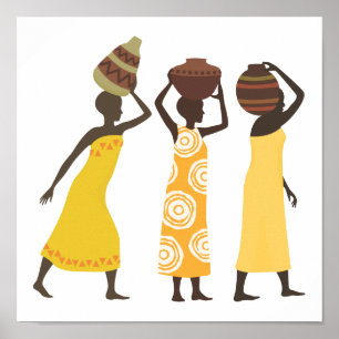 Póster Mujeres africanas llevando agua