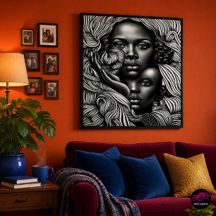 Póster Mujeres Afroamericanas Abstractas en Blanco y Negr
