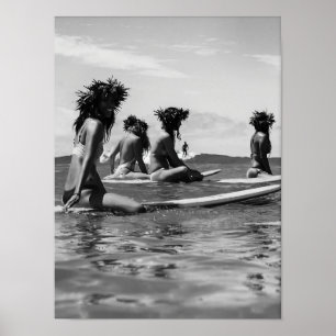 Póster Mujeres Afroamericanas Estampado de Surf, Negro y