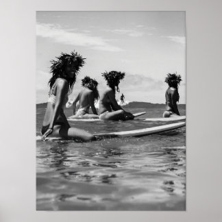 Póster Mujeres Afroamericanas Estampado de Surf, Negro y 