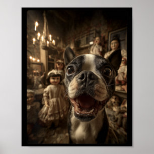 Póster Mujeres Boston Terrier Selfie Con Muñecas Y Espelu