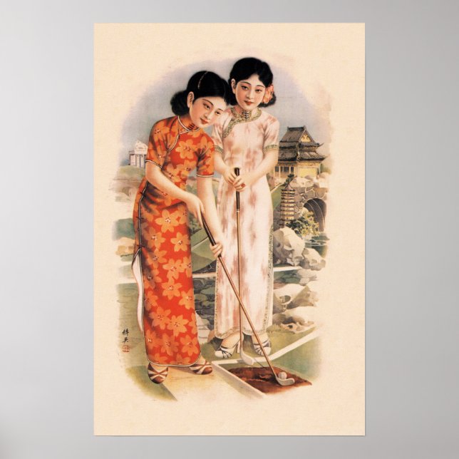 Póster Mujeres chinas jugando al golf, Anuncio Poster de  (Frente)