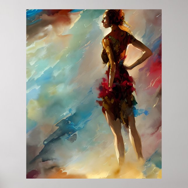 Póster Mujeres coloridas modernas moda oro verde azulado  (Frente)