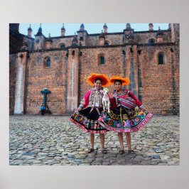 Póster Mujeres con cordero en Cusco, Perú