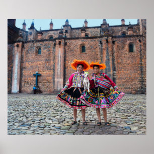 Póster Mujeres con cordero en Cusco, Perú